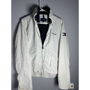Vintage Tommy Hilfigure Men’s Windbreaker Size Small White Embroidered W Hood